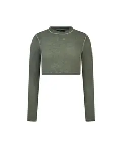 Freddy Cropped long-sleeve garment-dyed shirt in jersey, Μέγεθος: S