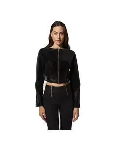 Freddy zip-front cropped jacket in shiny faux leather, Μέγεθος: S