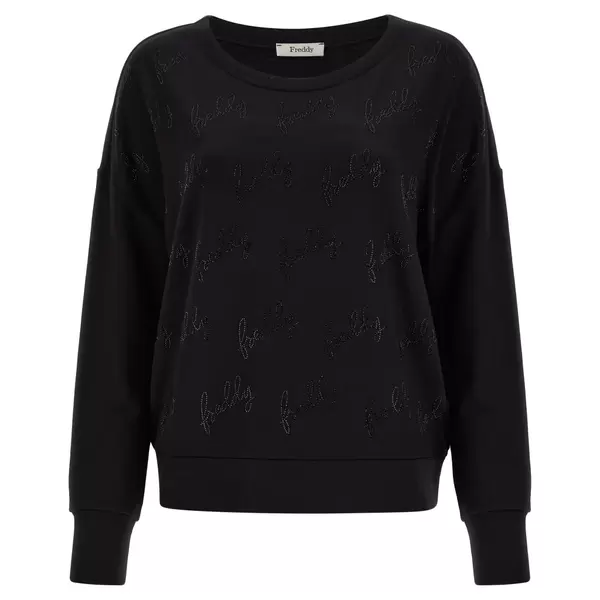 Freddy Round neck sweatshirt with a repeated rhinestone motif on the front, Μέγεθος: S