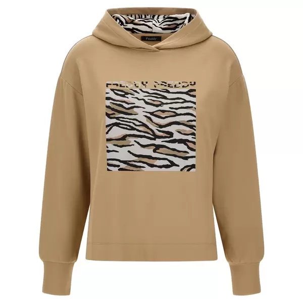Freddy Viscose hoodie with a central tiger print box, Μέγεθος: L