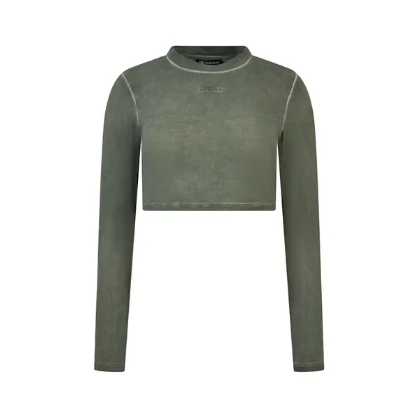 Freddy Cropped long-sleeve garment-dyed shirt in jersey, Μέγεθος: L