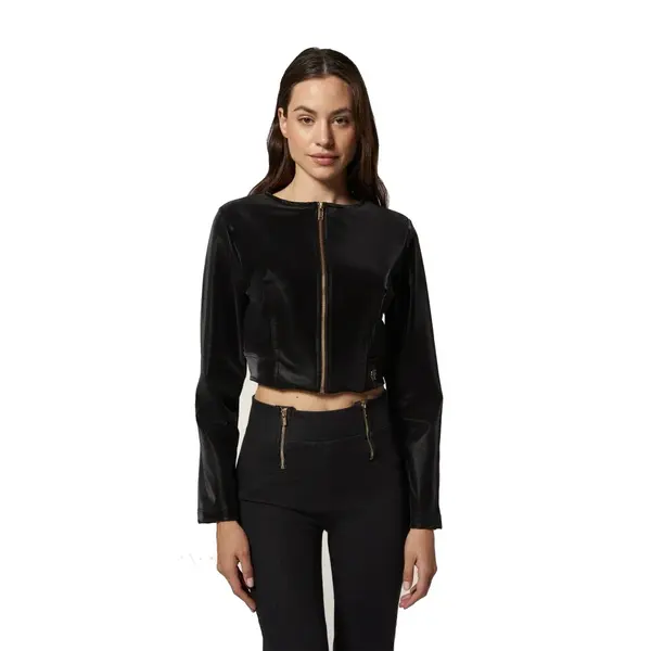 Freddy zip-front cropped jacket in shiny faux leather, Μέγεθος: L