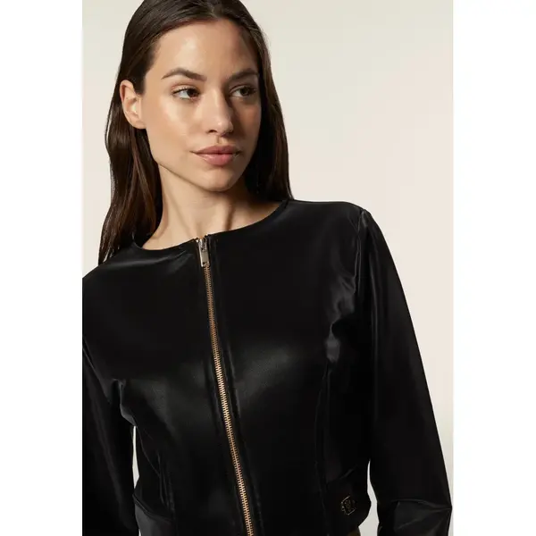 Freddy zip-front cropped jacket in shiny faux leather, Μέγεθος: L, 3 image