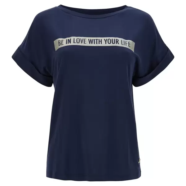 Freddy Kimono-sleeve viscose jersey t-shirt with a gold print and rhinestones Γυναικείο Κοντομάνικο, Μέγεθος: M