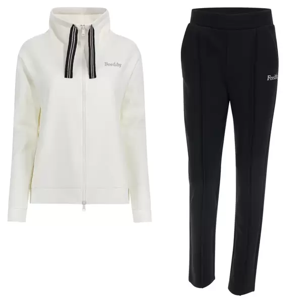 Freddy Fleece track suit with a high neck, Lurex stripes and straight-leg trousers, Size: L
